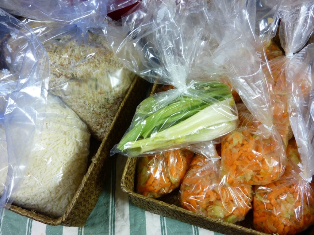 bags with prep food ready to go in the freezer