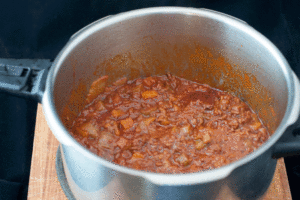 Bolognese sauce cooked in the pressure cooker