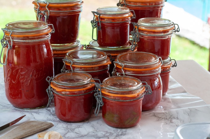 homemade tomato sauce in jars