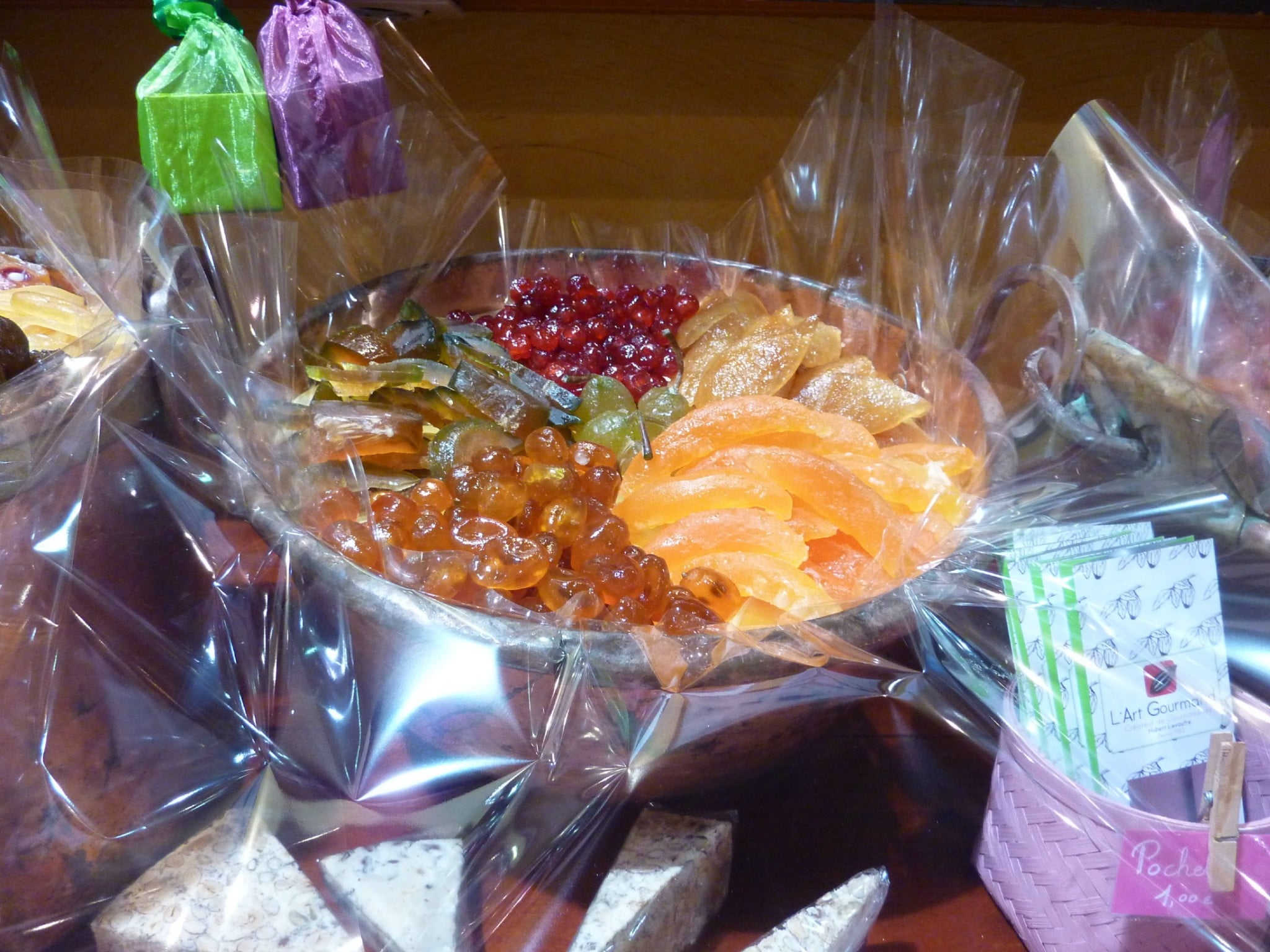 candied fruits displayed in a shop