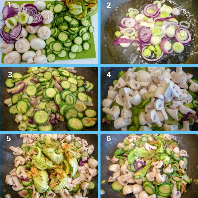 Step by Step making the zucchini mushroom quiche filling