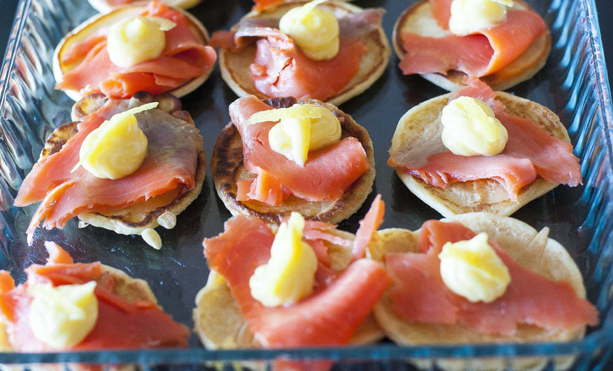 Assemble Blini with smoked salmon