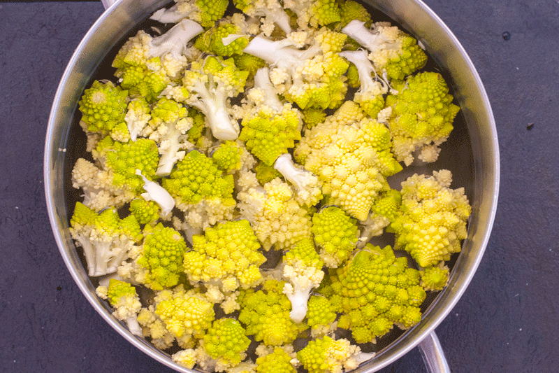 Boil the romanesco for 10 minutes