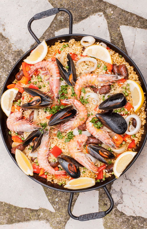 Homemade Seafood Paella with chorizo
