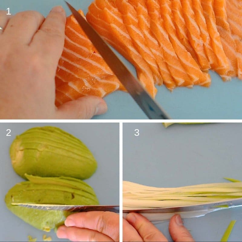 Cut the ingredients for the sushi