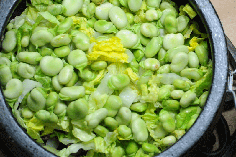 layer of fava beans