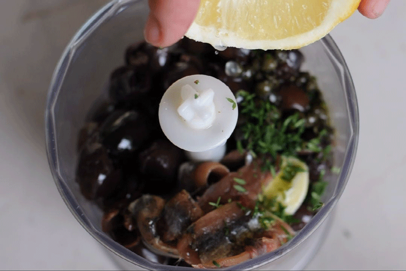 put all the ingredients for the tapenade in the food processor
