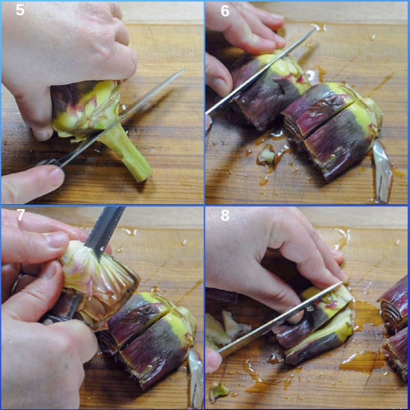 Process for cleaning artichokes 5 to 8