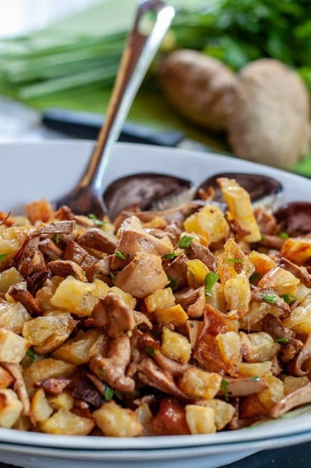 chantarelle mushroom recipe served with potatoes