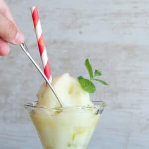 Lime sorbet served in a glass