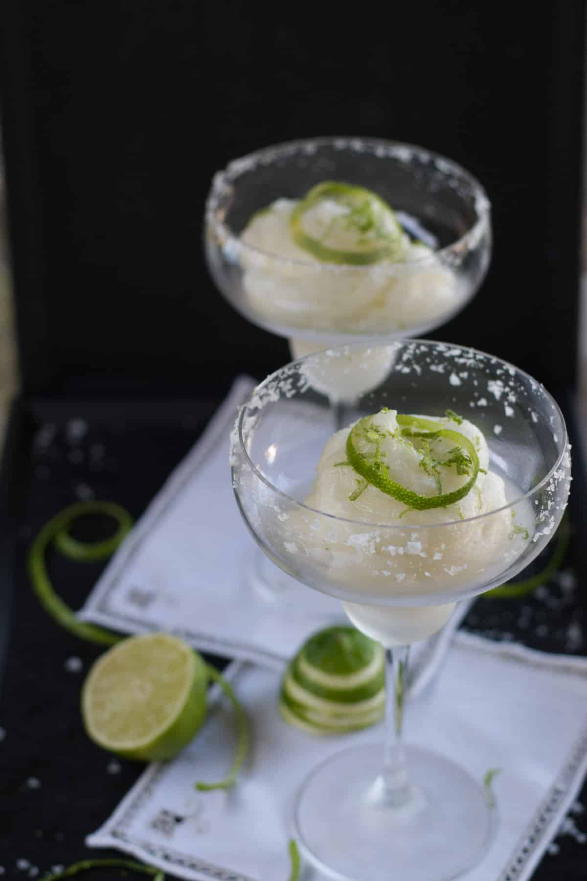 lime sorbet with vodka served in margherita glasses