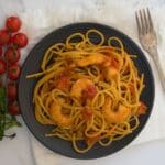 Pasta with prawns and cherry tomatoes