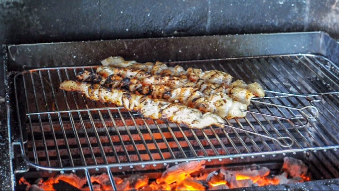 bbq chicken skewers on the barbecue