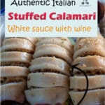This stuffed calamari recipe is a classic Italian dish, squid tubes are stuffed with a mix of breadcrumbs flavored with garlic, parsley, and (yes) Parmesan cheese. The sweetness of the calamari are enhanced by the white wine sauce and contrasted by the scent of the lemon zest. A delicious seafood to serve as a main on any festive occasions.