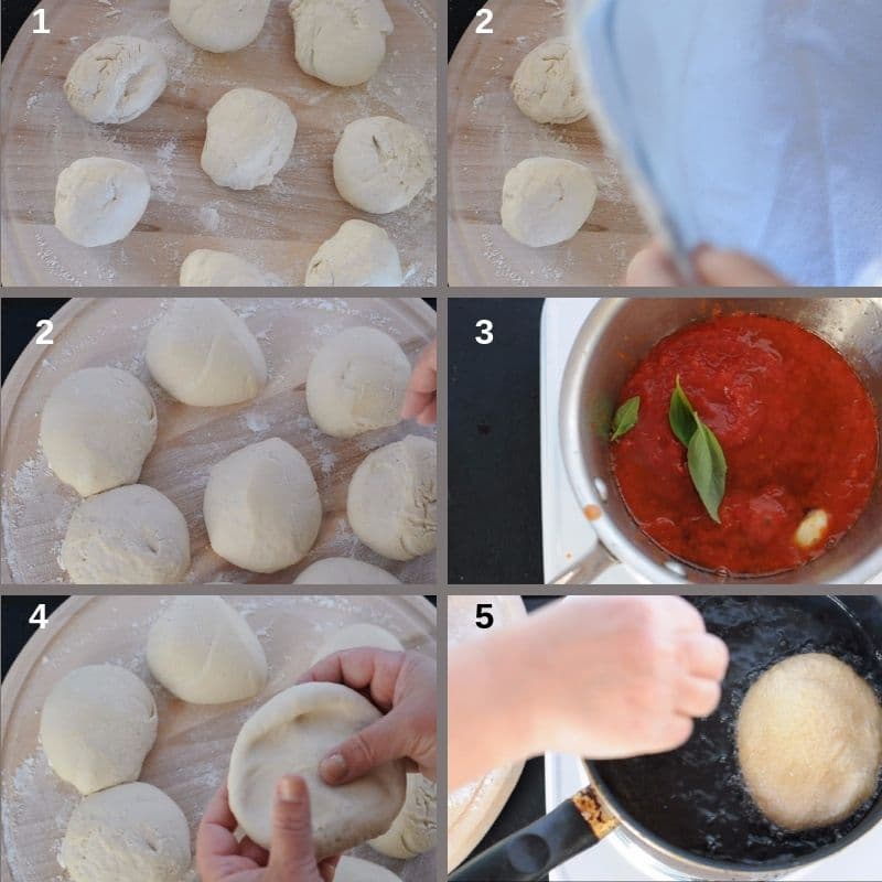 Frying the pizza dough