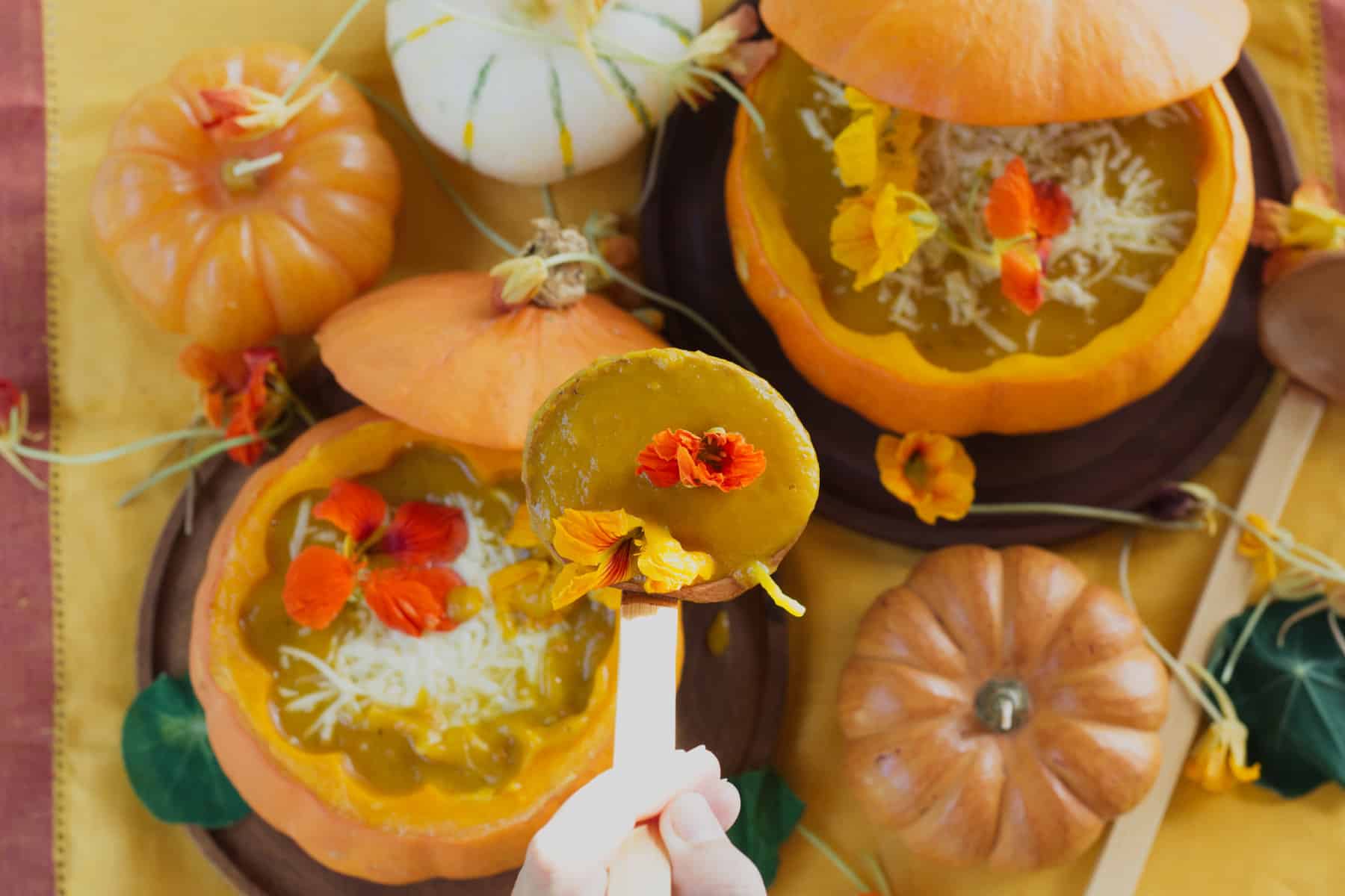 Roast Pumpkin Soup Served In A Pumpkin Bowl