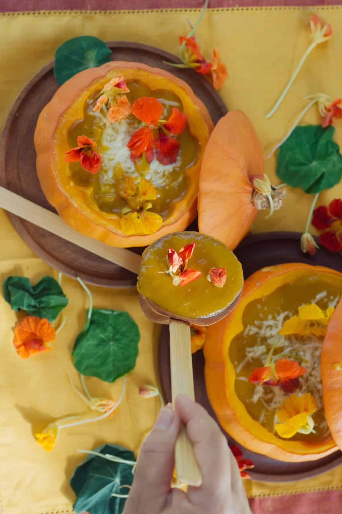 Roast Pumpkin Soup Served In A Pumpkin Bowl