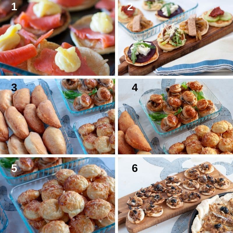 6 French appetizers for a buffet table