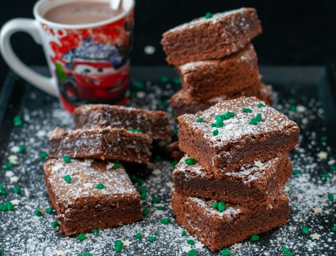 Brownies served with hot chocolate