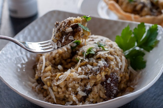 Porcini risotto on a fork