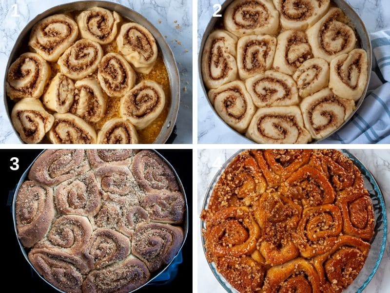 Baking and turning the cinnamon buns