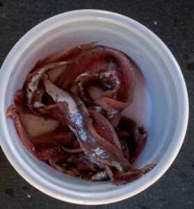 cleaned anchovies in a cup