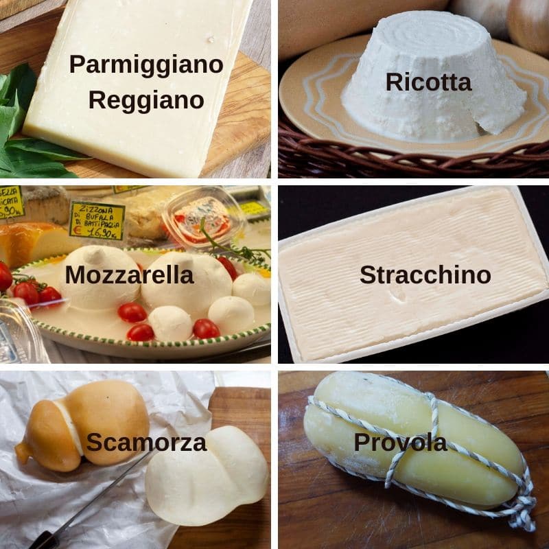 different Italian cheeses with names