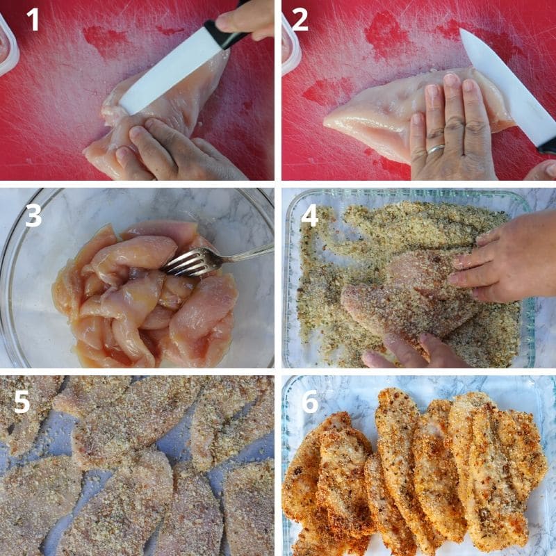 Step by step cooking the breaded chicken cutlets