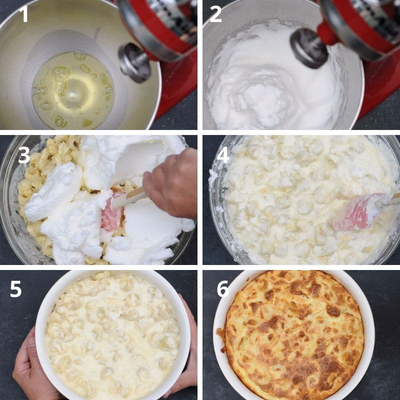step by step adding the whipped egg whites into the batter and baking it