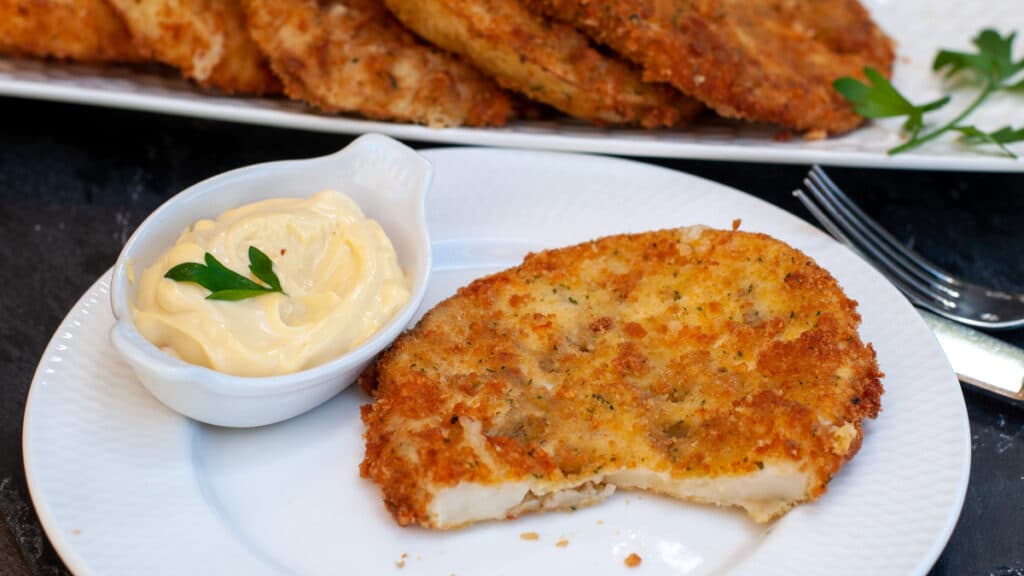 Eggplant milanese served with aioli