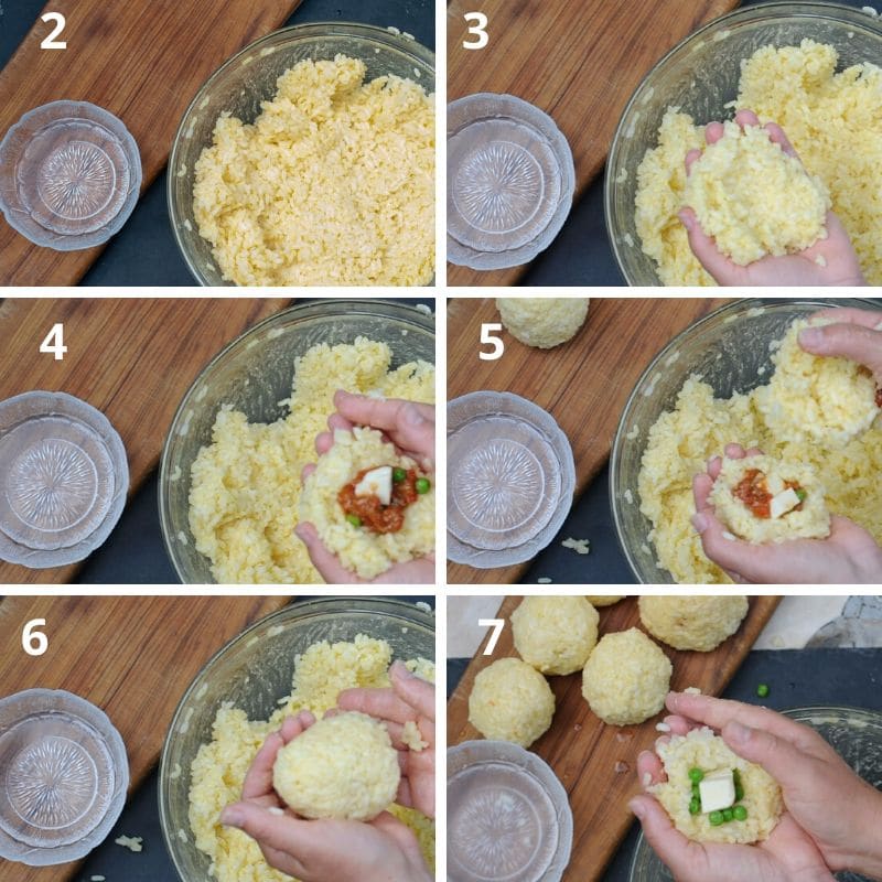 Step by step instruction on how to shape the arancini