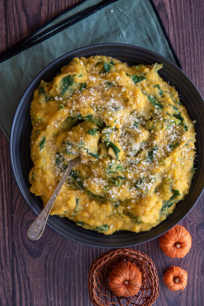 roasted butternut squash mash with spinach and Parmesan