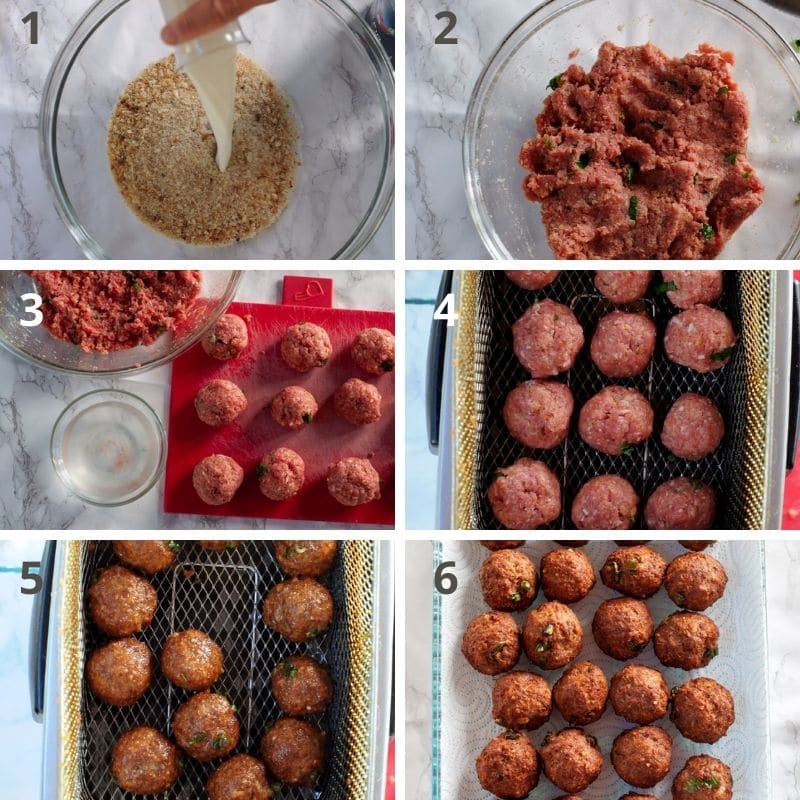 Step by step making the deep fried meatballs