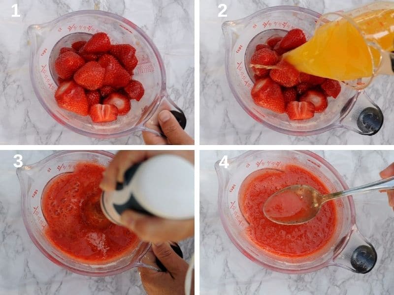 step by step making the strawberries coulis
