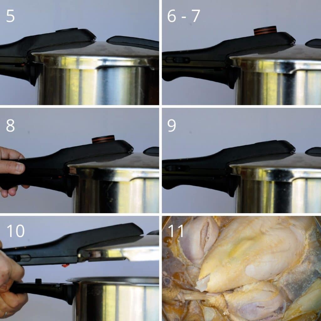 step by step cooking the chicken in the pressure pan