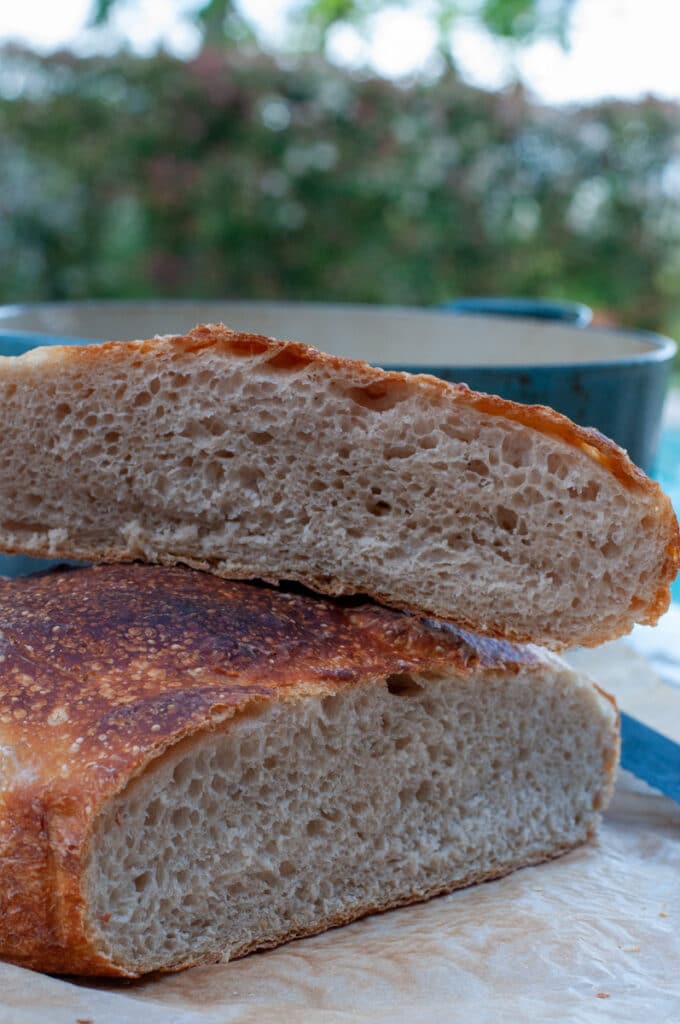 Tuscan bread cut in half