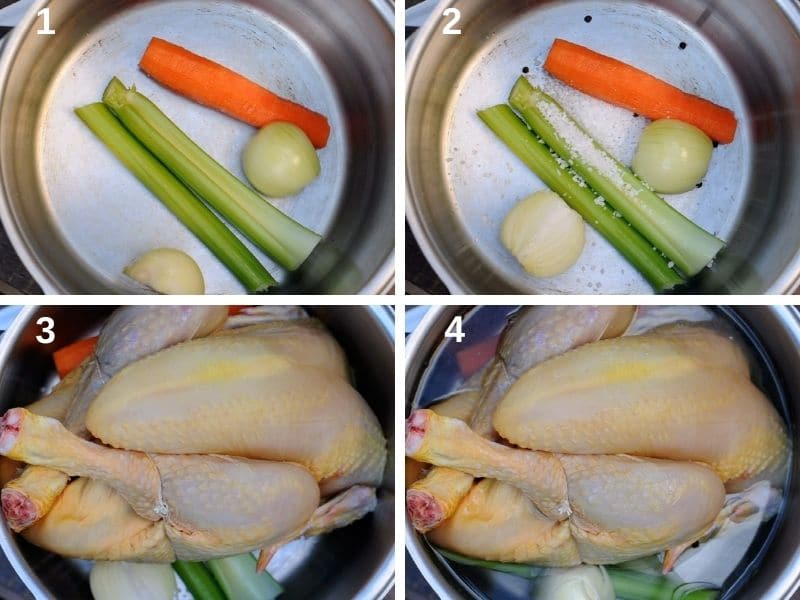 putting vegetables and chicken in the pressure cooker
