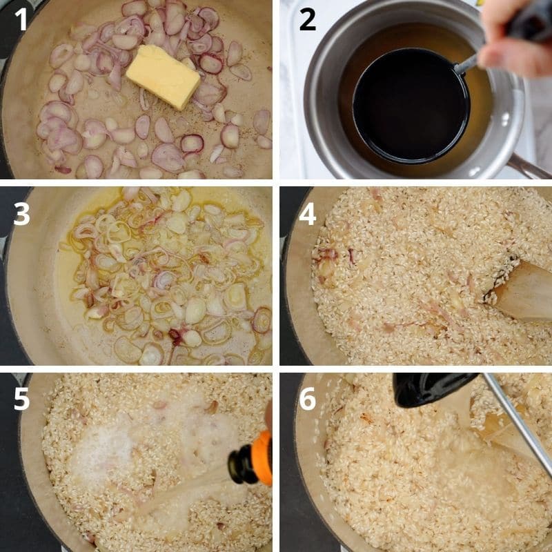 step by step making Champagne risotto