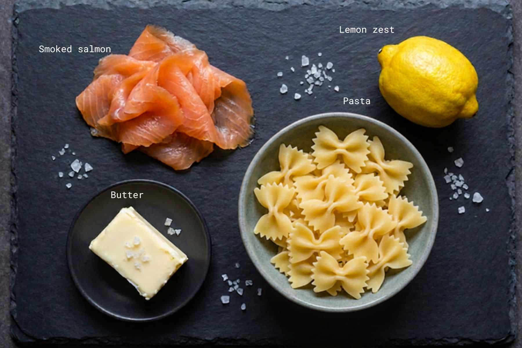 Smoked salmon with pasta ingredients