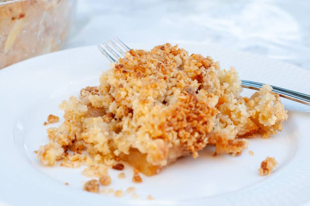 crunchy topping of the pear crumble