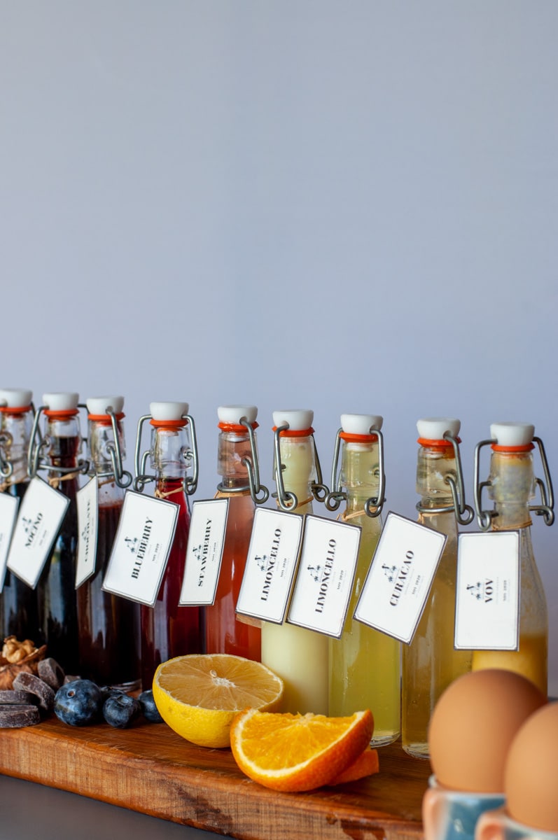 selection of homemade liqueurs