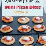 These pizzette, mini pizza bites, are a classic Italian street food you find at Cafes and Bakeries to buy and eat on the go. They are also very popular to serve at children's parties and informal buffets.