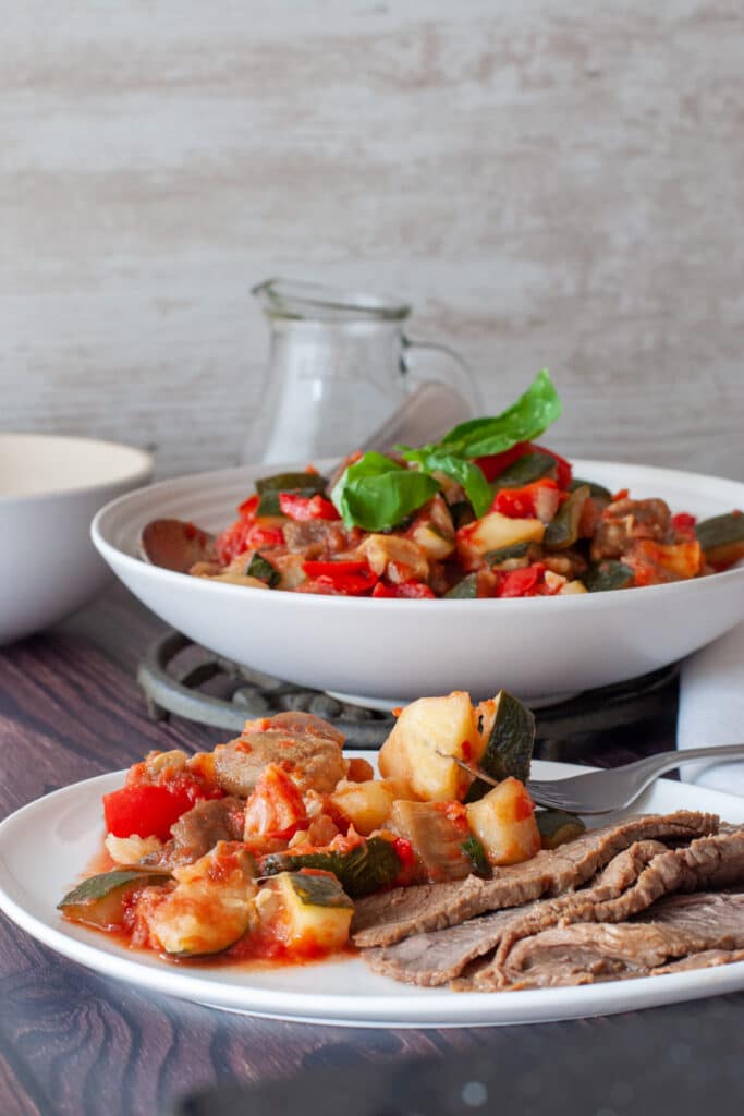 Italian vegetable stew served with roast beef