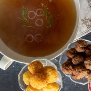 beef consomme served with rice and meat balls