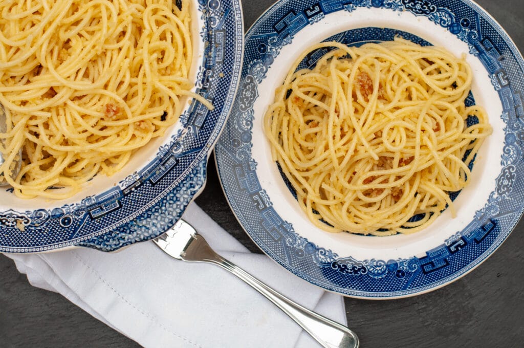 Pasta with bottarga served on a plate