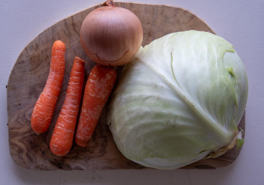 cabbage, carrots and onion
