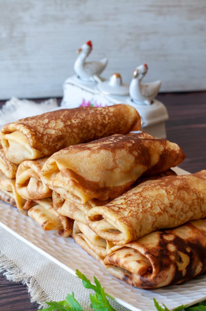 crepes filled and served on a serving tray