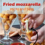 Fried mozzarella sticks and balls are served in Italy as a starter, often before a pizza. Crunchy on the outside and gooey and stringy on the inside they are favorite to both children and parents alike. Served with a selection of fried finger food, they are the perfect Fritto Misto for an Aperocena with family and friends.