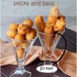 Fried mozzarella sticks and balls are served in Italy as a starter, often before a pizza. Crunchy on the outside and gooey and stringy on the inside they are favorite to both children and parents alike. Served with a selection of fried finger food, they are the perfect Fritto Misto for an Aperocena with family and friends.