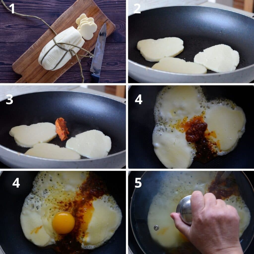 making egg with provola and Nduja